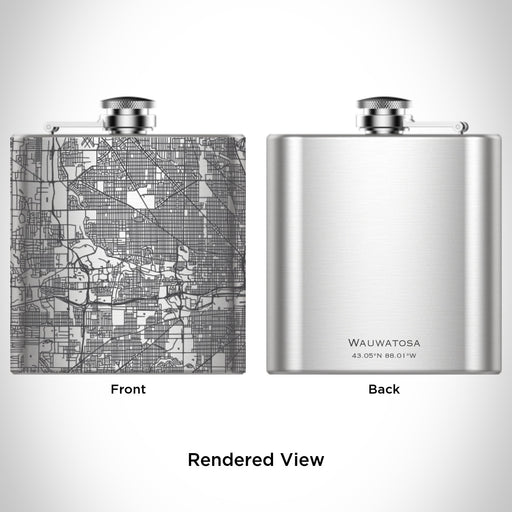 Rendered View of Wauwatosa Wisconsin Map Engraving on 6oz Stainless Steel Flask