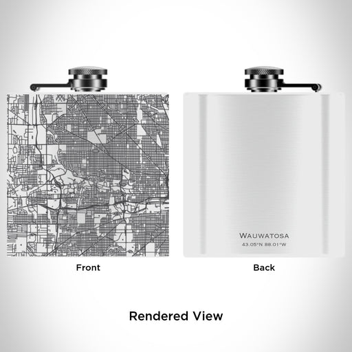 Rendered View of Wauwatosa Wisconsin Map Engraving on 6oz Stainless Steel Flask in White