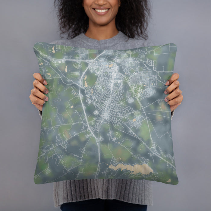 Person holding 18x18 Custom Waxahachie Texas Map Throw Pillow in Afternoon
