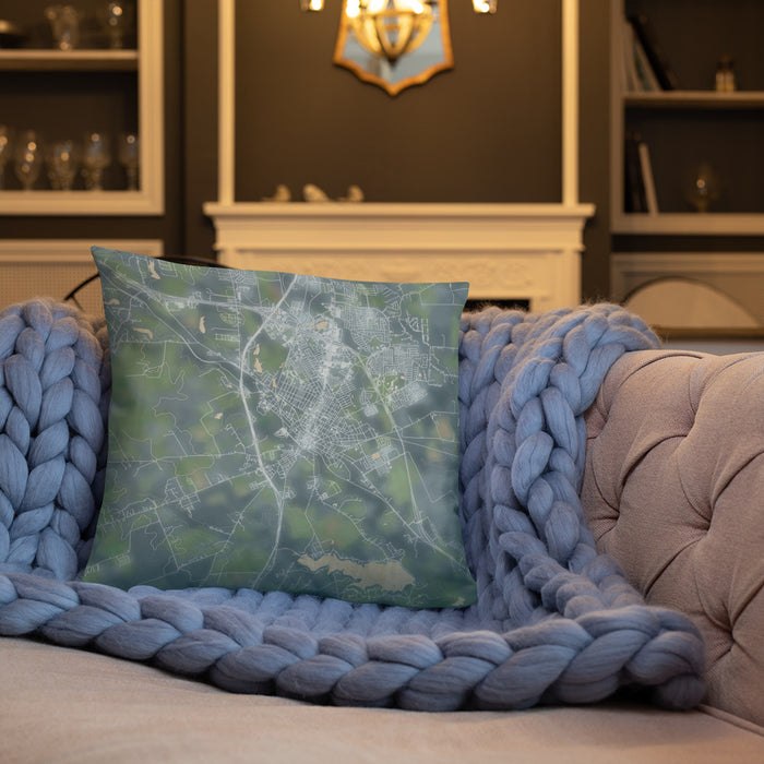 Custom Waxahachie Texas Map Throw Pillow in Afternoon on Cream Colored Couch