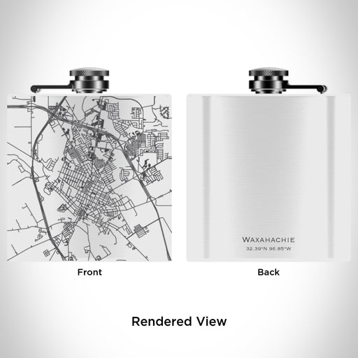 Rendered View of Waxahachie Texas Map Engraving on 6oz Stainless Steel Flask in White