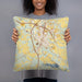 Person holding 18x18 Custom Waxahachie Texas Map Throw Pillow in Woodblock