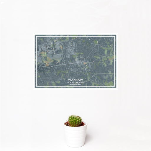 12x18 Waxhaw North Carolina Map Print Landscape Orientation in Afternoon Style With Small Cactus Plant in White Planter