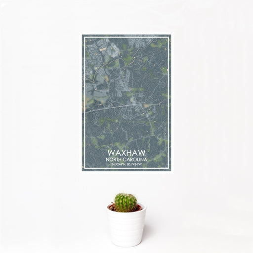 12x18 Waxhaw North Carolina Map Print Portrait Orientation in Afternoon Style With Small Cactus Plant in White Planter
