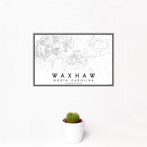 12x18 Waxhaw North Carolina Map Print Landscape Orientation in Classic Style With Small Cactus Plant in White Planter