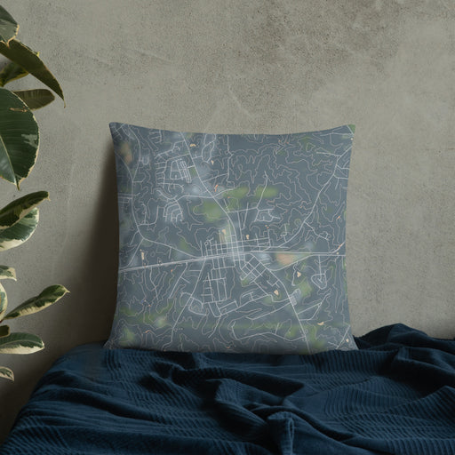 Custom Waxhaw North Carolina Map Throw Pillow in Afternoon on Bedding Against Wall