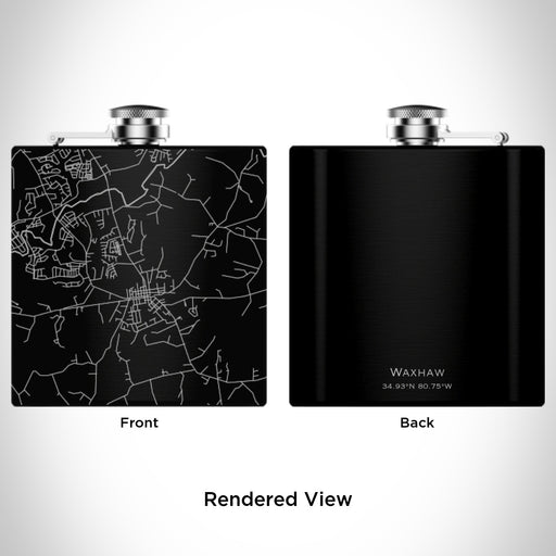 Rendered View of Waxhaw North Carolina Map Engraving on 6oz Stainless Steel Flask in Black