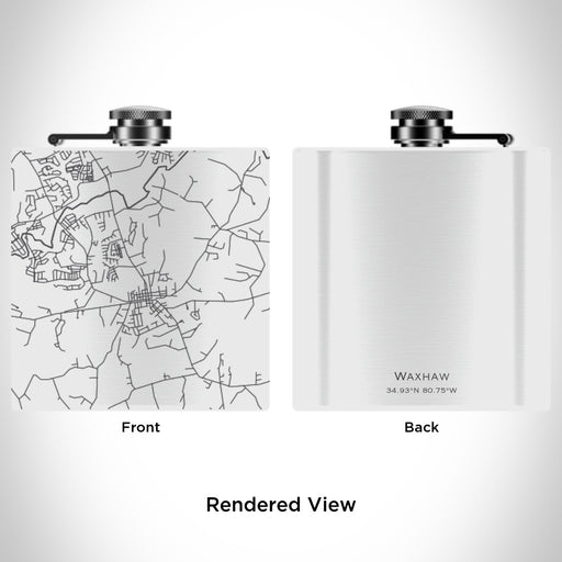 Rendered View of Waxhaw North Carolina Map Engraving on 6oz Stainless Steel Flask in White