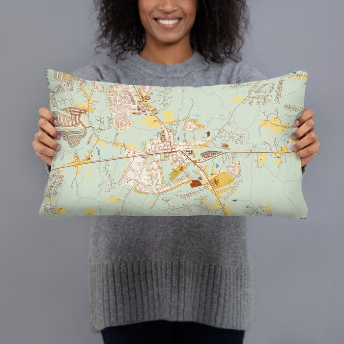 Person holding 20x12 Custom Waxhaw North Carolina Map Throw Pillow in Woodblock