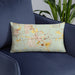 Custom Waxhaw North Carolina Map Throw Pillow in Woodblock on Blue Colored Chair