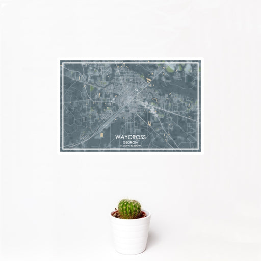 12x18 Waycross Georgia Map Print Landscape Orientation in Afternoon Style With Small Cactus Plant in White Planter