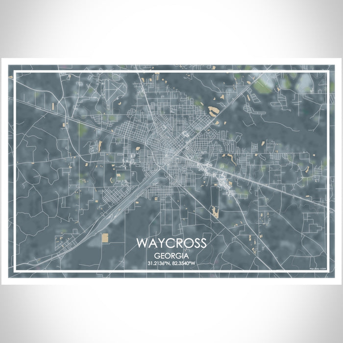 Waycross Georgia Map Print Landscape Orientation in Afternoon Style With Shaded Background