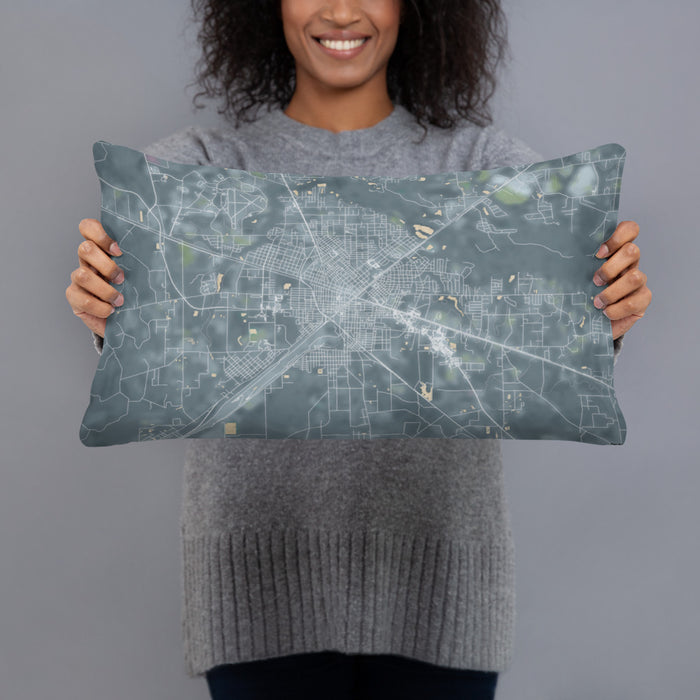 Person holding 20x12 Custom Waycross Georgia Map Throw Pillow in Afternoon