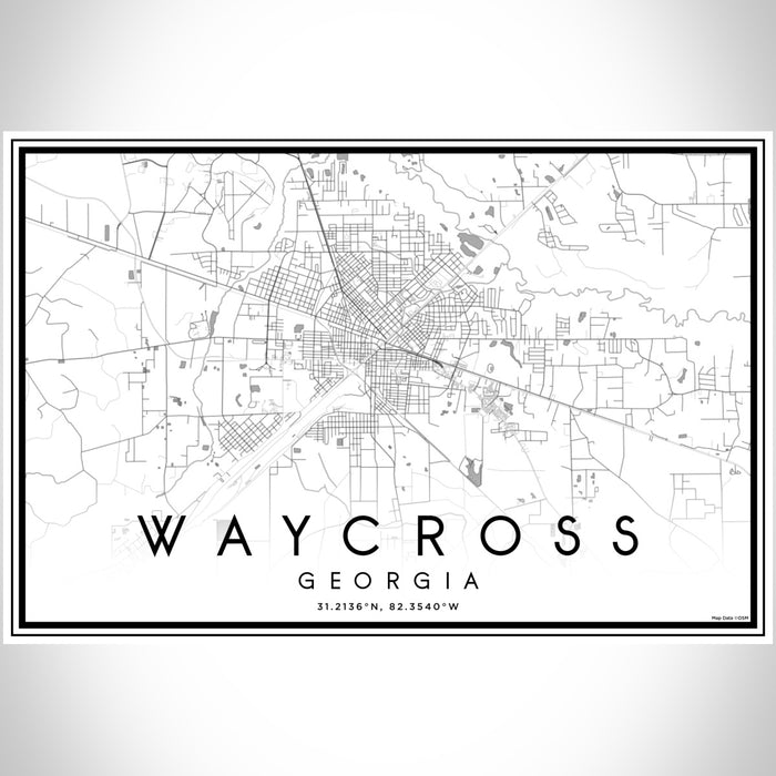 Waycross Georgia Map Print Landscape Orientation in Classic Style With Shaded Background