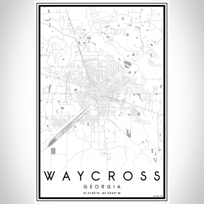 Waycross Georgia Map Print Portrait Orientation in Classic Style With Shaded Background
