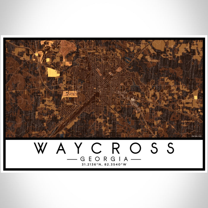 Waycross Georgia Map Print Landscape Orientation in Ember Style With Shaded Background