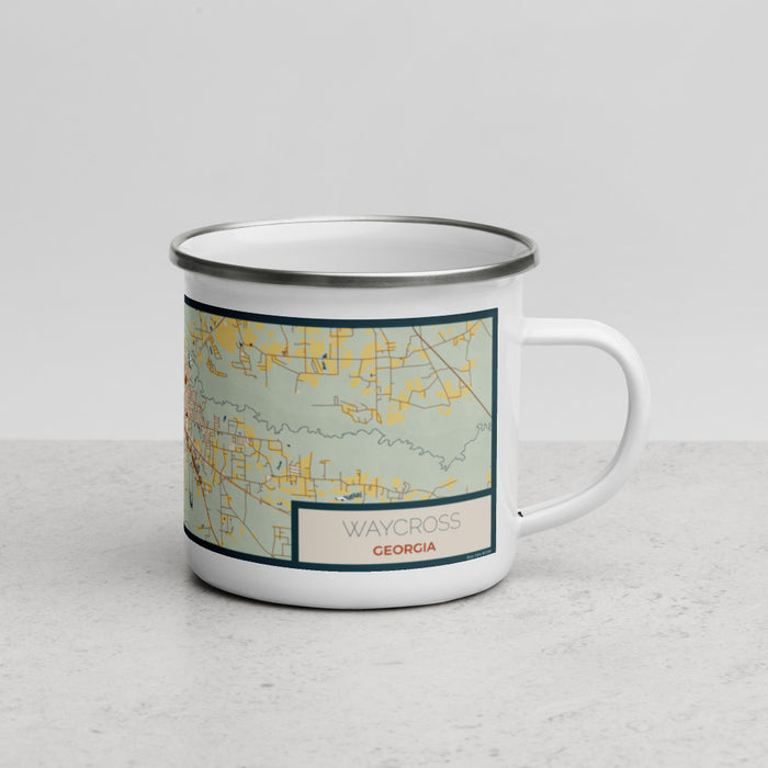 Right View Custom Waycross Georgia Map Enamel Mug in Woodblock