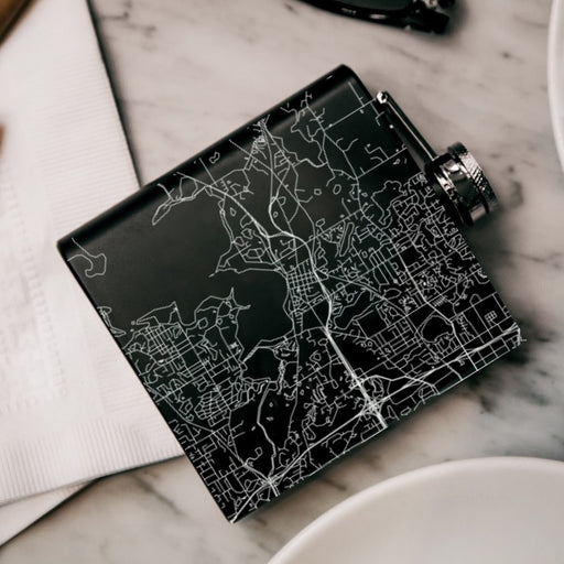 Wayzata Minnesota Custom Engraved City Map Inscription Coordinates on 6oz Stainless Steel Flask in Black