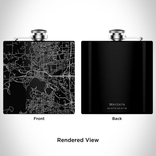 Rendered View of Wayzata Minnesota Map Engraving on 6oz Stainless Steel Flask in Black