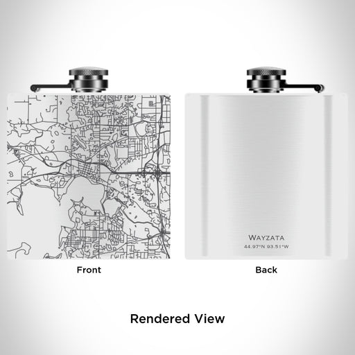 Rendered View of Wayzata Minnesota Map Engraving on 6oz Stainless Steel Flask in White