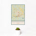 12x18 Weatherford Texas Map Print Portrait Orientation in Woodblock Style With Small Cactus Plant in White Planter