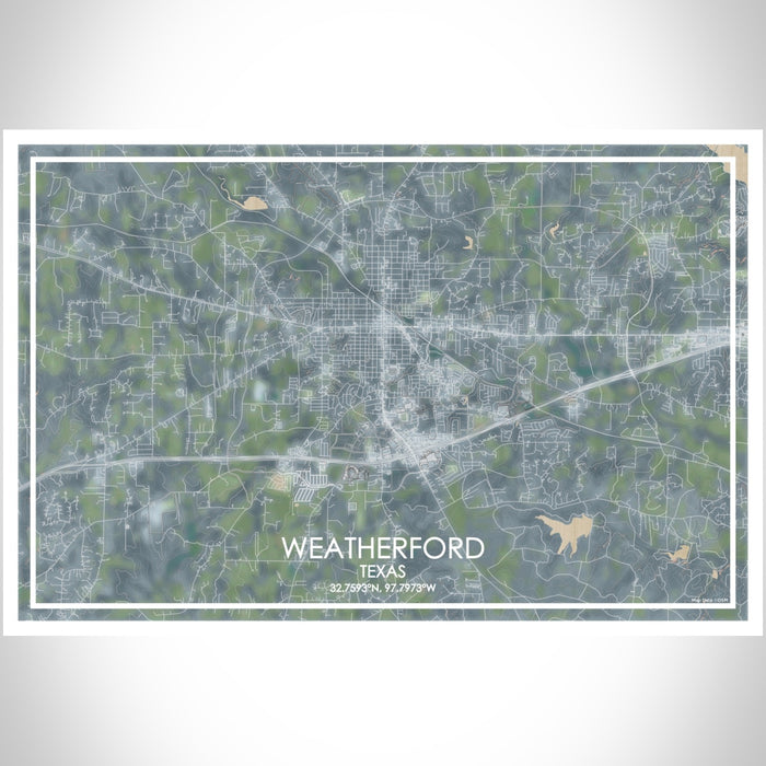 Weatherford Texas Map Print Landscape Orientation in Afternoon Style With Shaded Background