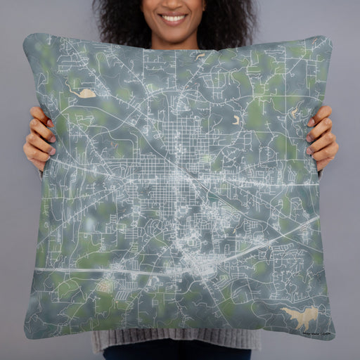 Person holding 22x22 Custom Weatherford Texas Map Throw Pillow in Afternoon