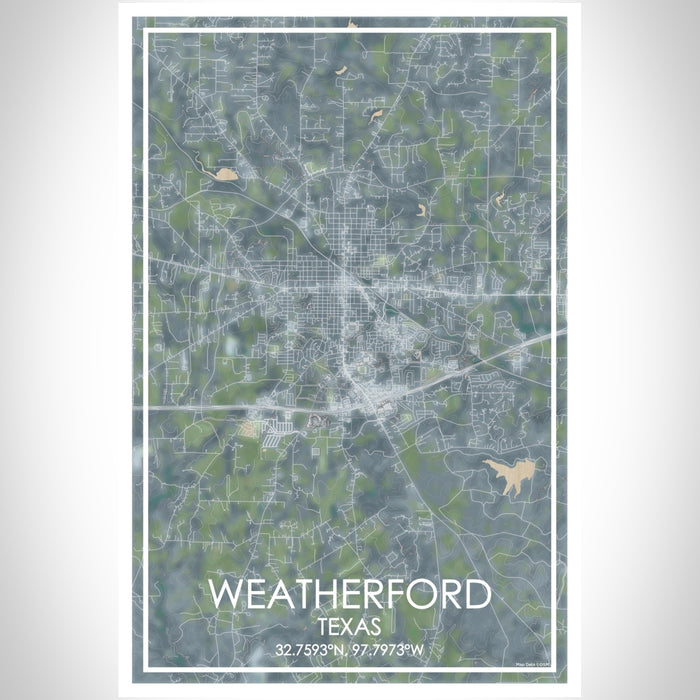 Weatherford Texas Map Print Portrait Orientation in Afternoon Style With Shaded Background