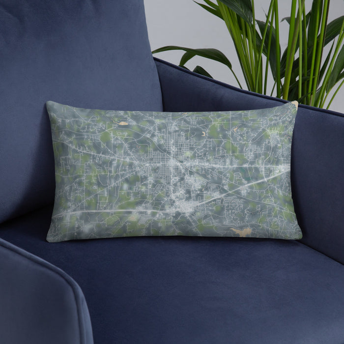 Custom Weatherford Texas Map Throw Pillow in Afternoon on Blue Colored Chair