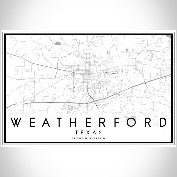 Weatherford Texas Map Print Landscape Orientation in Classic Style With Shaded Background