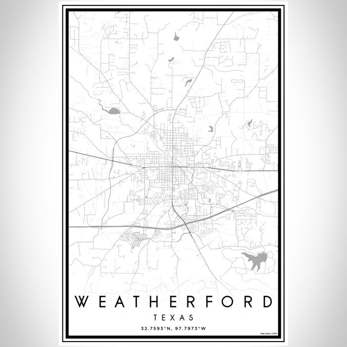 Weatherford Texas Map Print Portrait Orientation in Classic Style With Shaded Background