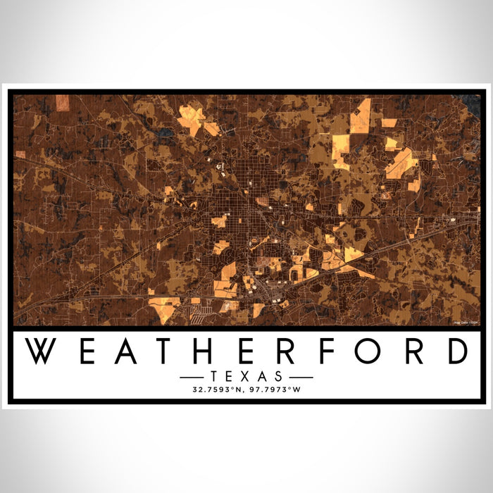 Weatherford Texas Map Print Landscape Orientation in Ember Style With Shaded Background