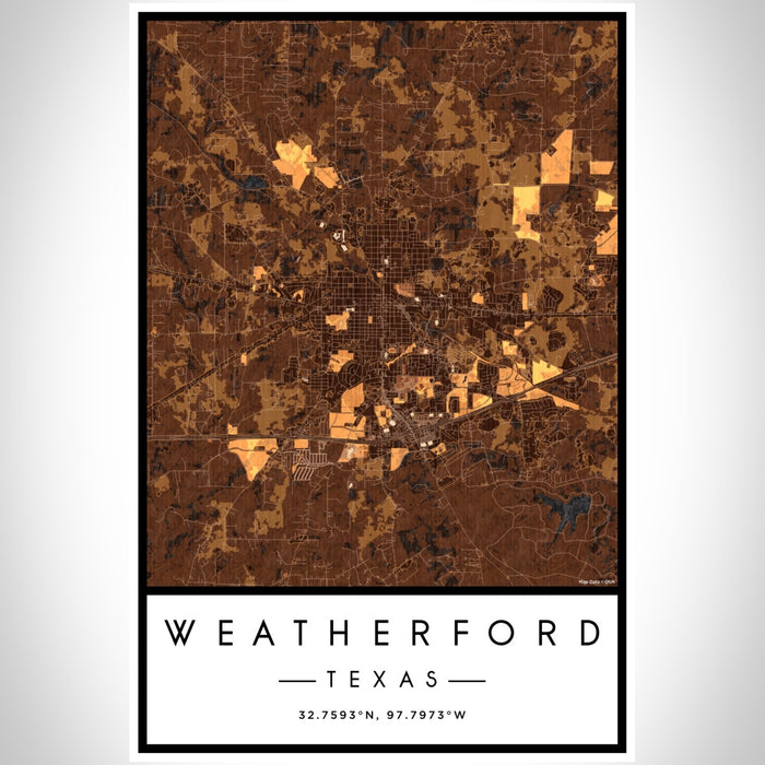 Weatherford Texas Map Print Portrait Orientation in Ember Style With Shaded Background
