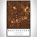 Weatherford Texas Map Print Portrait Orientation in Ember Style With Shaded Background