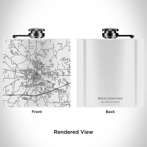 Rendered View of Weatherford Texas Map Engraving on 6oz Stainless Steel Flask in White