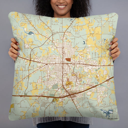 Person holding 22x22 Custom Weatherford Texas Map Throw Pillow in Woodblock
