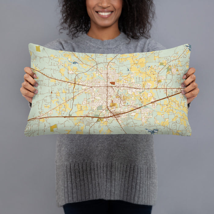 Person holding 20x12 Custom Weatherford Texas Map Throw Pillow in Woodblock