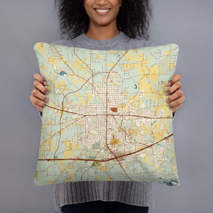 Person holding 18x18 Custom Weatherford Texas Map Throw Pillow in Woodblock