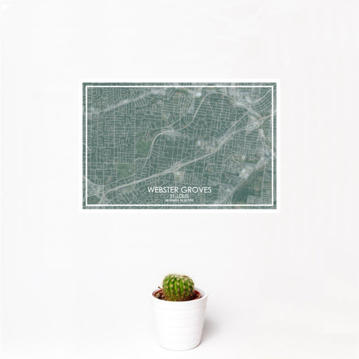 12x18 Webster Groves St. Louis Map Print Landscape Orientation in Afternoon Style With Small Cactus Plant in White Planter