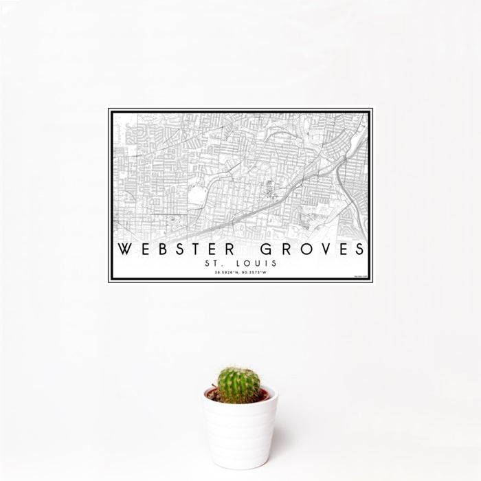 12x18 Webster Groves St. Louis Map Print Landscape Orientation in Classic Style With Small Cactus Plant in White Planter