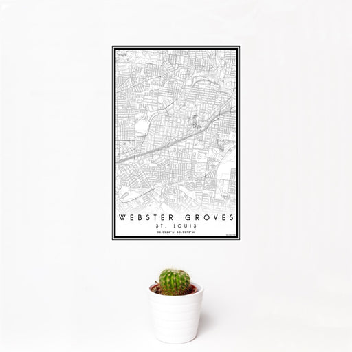 12x18 Webster Groves St. Louis Map Print Portrait Orientation in Classic Style With Small Cactus Plant in White Planter