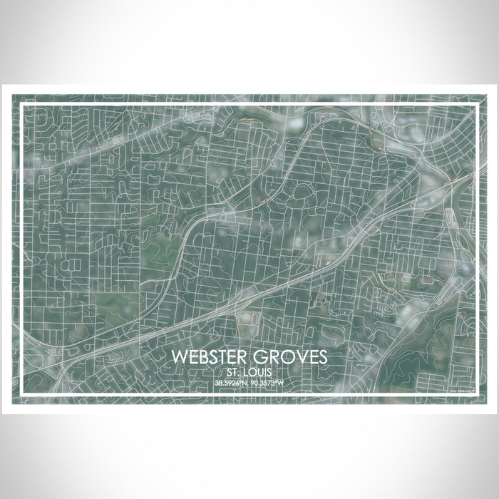 Webster Groves St. Louis Map Print Landscape Orientation in Afternoon Style With Shaded Background