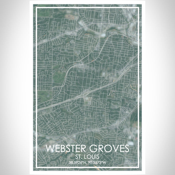 Webster Groves St. Louis Map Print Portrait Orientation in Afternoon Style With Shaded Background