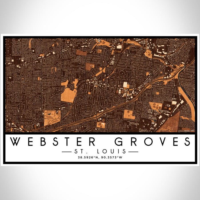 Webster Groves St. Louis Map Print Landscape Orientation in Ember Style With Shaded Background