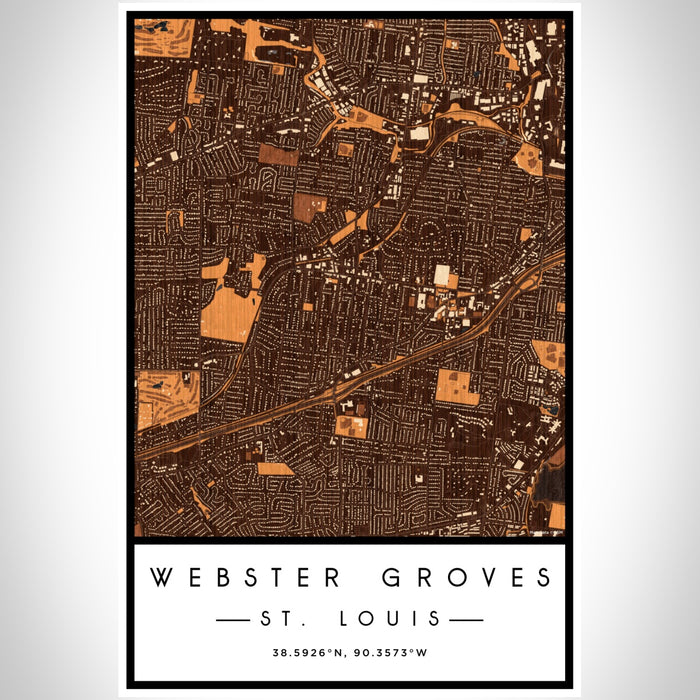 Webster Groves St. Louis Map Print Portrait Orientation in Ember Style With Shaded Background