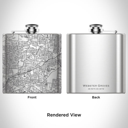 Rendered View of Webster Groves St. Louis Map Engraving on 6oz Stainless Steel Flask