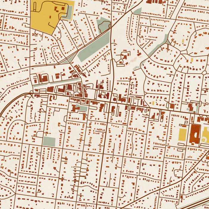 Webster Groves St. Louis Map Print in Woodblock Style Zoomed In Close Up Showing Details