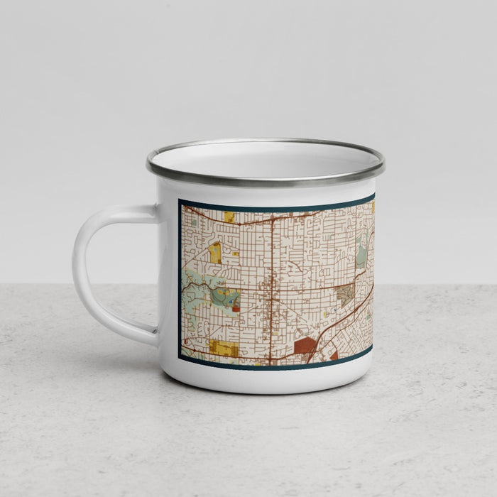 Left View Custom Webster Groves St. Louis Map Enamel Mug in Woodblock