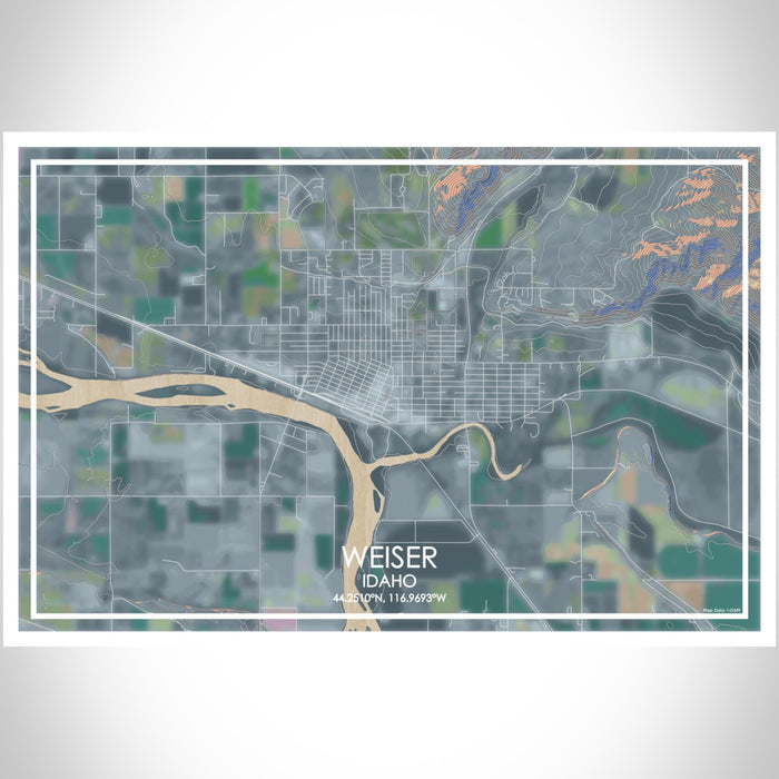 Weiser Idaho Map Print Landscape Orientation in Afternoon Style With Shaded Background