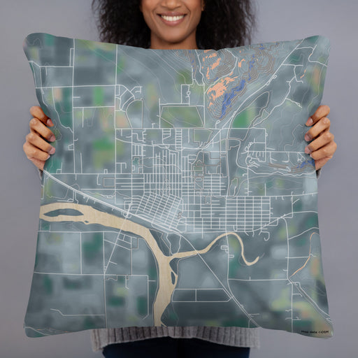 Person holding 22x22 Custom Weiser Idaho Map Throw Pillow in Afternoon